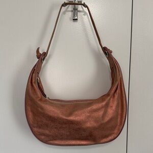 Pink metallic Donald J Pliner Crescent Shoulder Bag